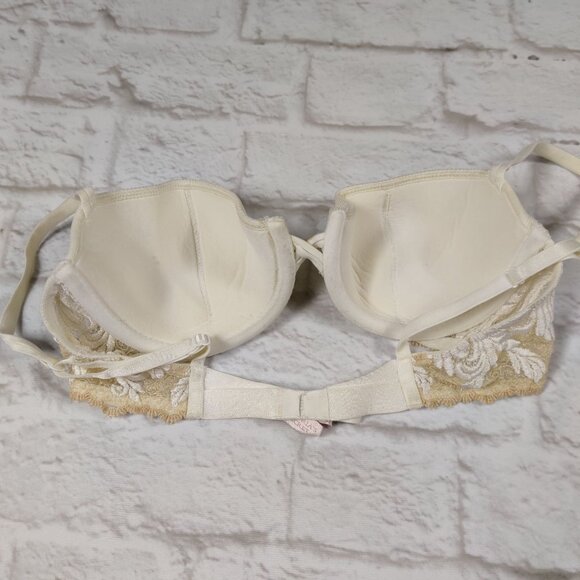 Victorias Secret 34C Ivory Lace Embroidered Underwire Bra Lightly Lined Mesh Cup - Picture 3 of 11